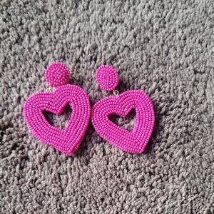 Pink Beaded Heart Earrings